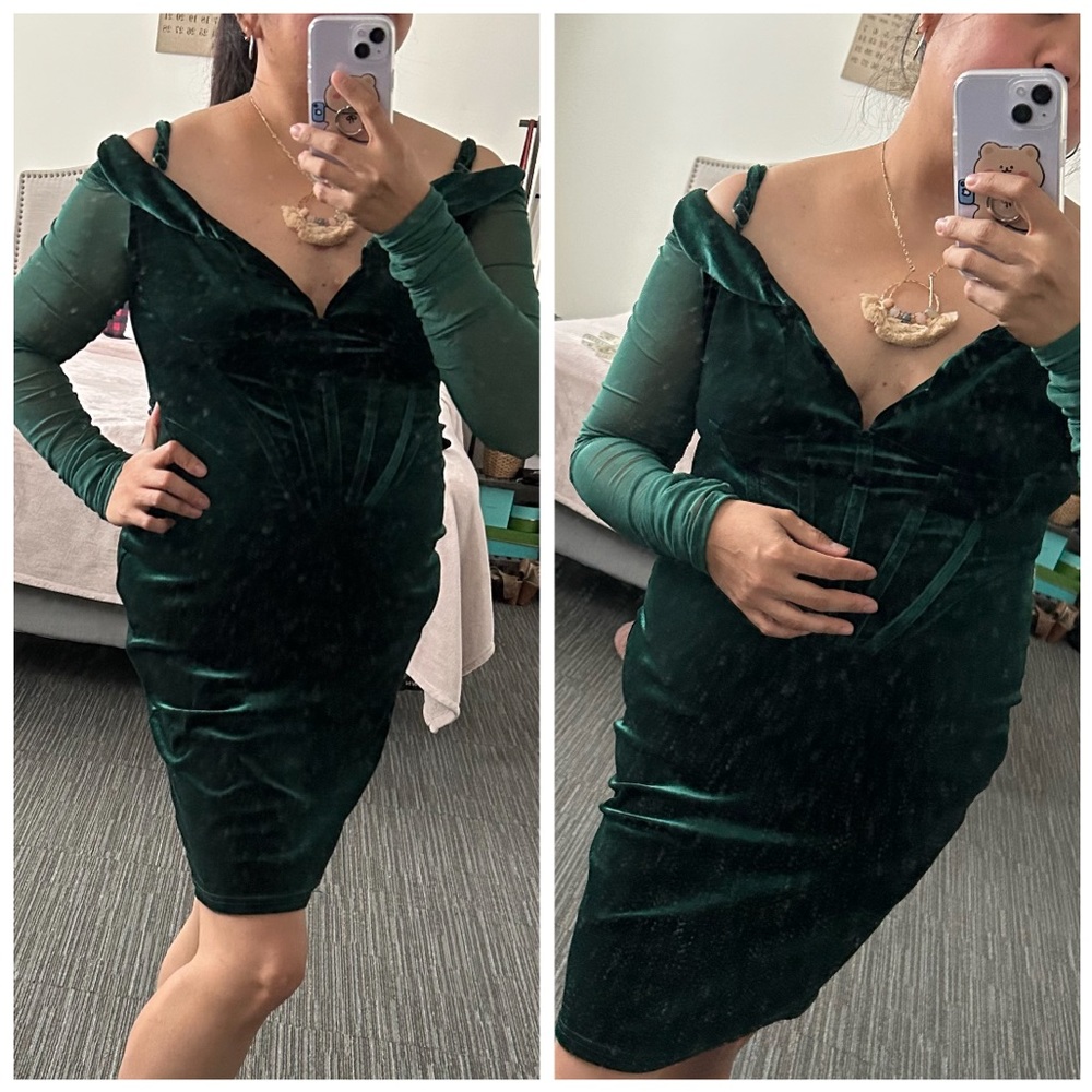 Velvet Emerald Green Elegant Dress